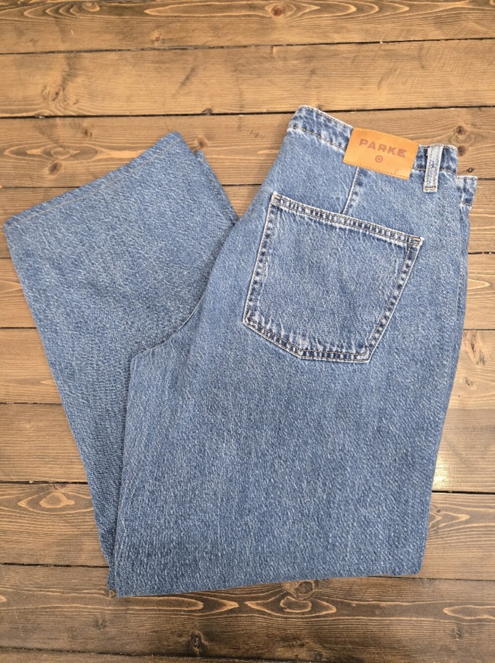 Womens PARKE High-Rise Flare Wide-Leg Jeans in Classic Blue Size 10